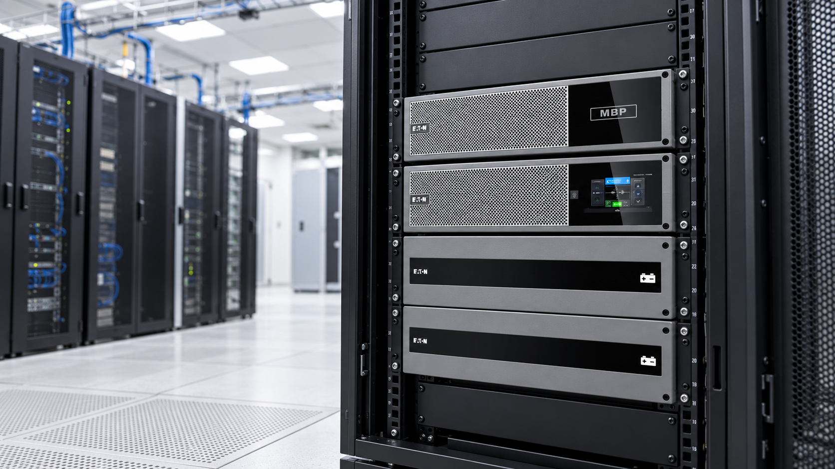 Rack com UPS Eaton 9SX e banco de baterias